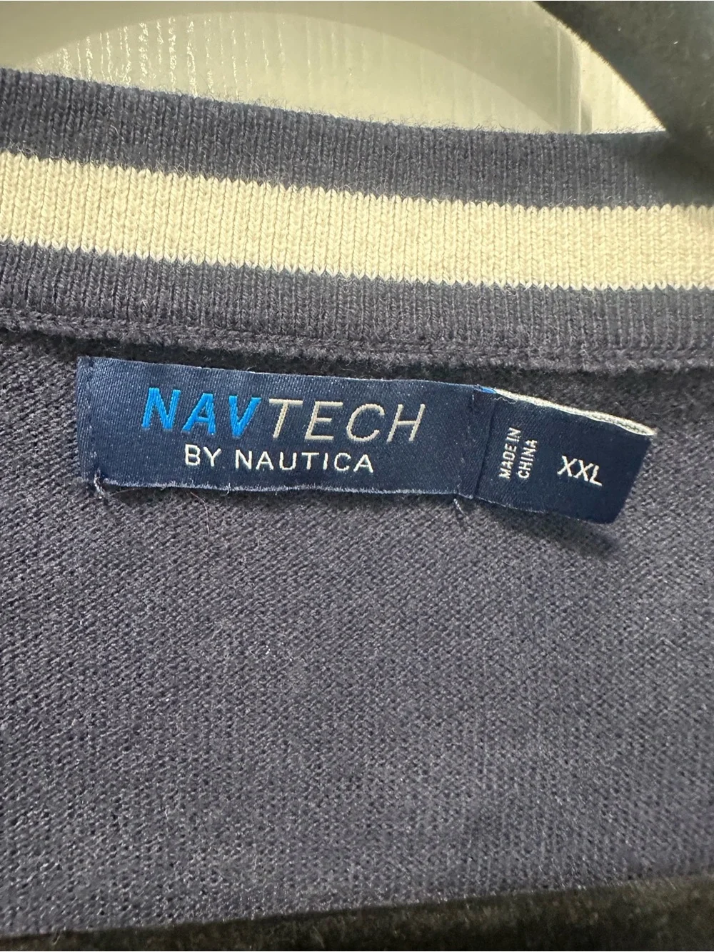 Nautica Navy V-Neck Sleeveless Sweater Vest with Ivory Trim